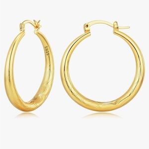 14 kt Gold plated sterling 925 Hoop Earrings 30 mm size nickel free